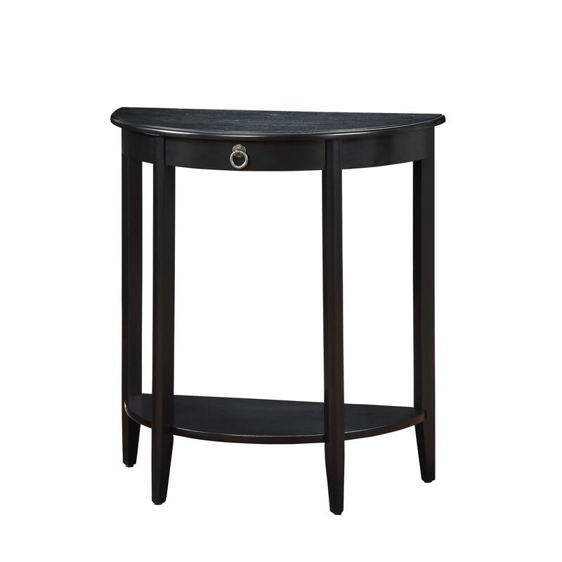 Black Transitional Style SemiCircle Console Table with Storage Bottom